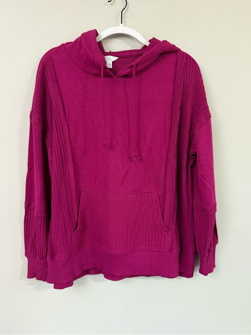 Time and Tru Fuchsia Hooded Waffle-Knit Pullover